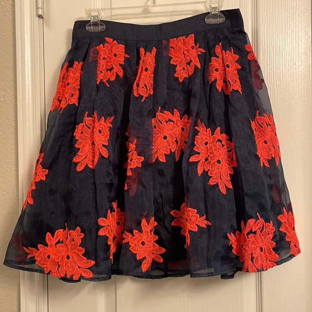 Navy, pink embroidered skirt